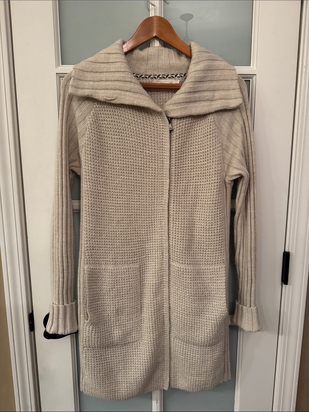 Prana Cream Zip-Up Knit Cardigan